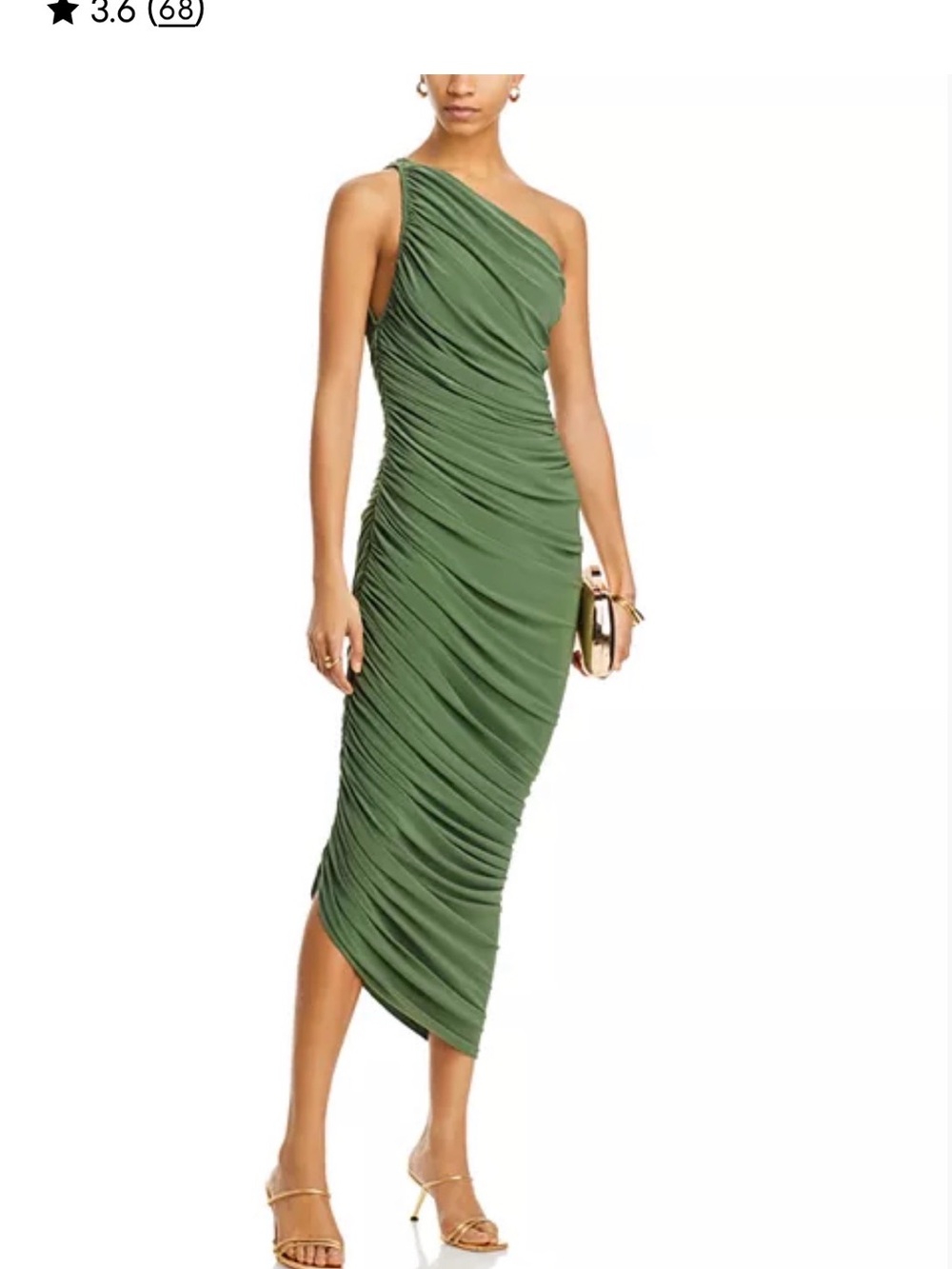 Norma Kamali One-Shoulder Ruched Midi Dress in Olive